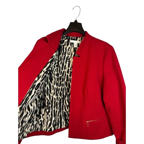 Chico’s Everyday Solid Pointe Red Animal Print Lined Jacket Size 2 Business - Picture 2 of 9